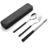 DEVICO Travel Utensils, 18/8 Stainless Steel 4pcs Cutlery Set Portable Camp Reusable Flatware Silverware, Include Fork Spoon Chopsticks with Case (Black) view 1
