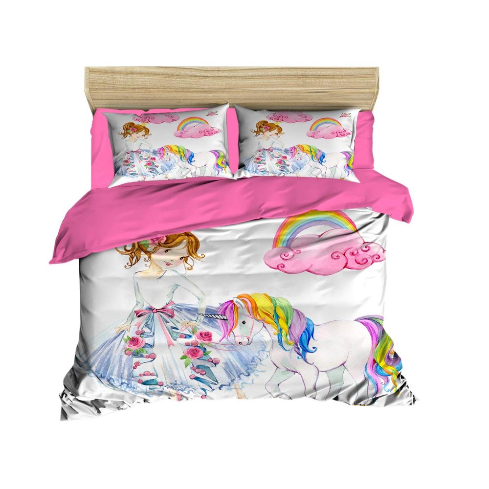 100% Cotton Unicorn Bedding Set, Full/Queen Size Quilt/Duvet Cover Set, Girls Bed Set, No Flat or Fitted Sheet (3 Pieces)