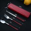 DEVICO Travel Utensils, 18/8 Stainless Steel 4pcs Cutlery Set Portable Camp Reusable Flatware Silverware, Include Fork Spoon Chopsticks with Case (Red) view 3