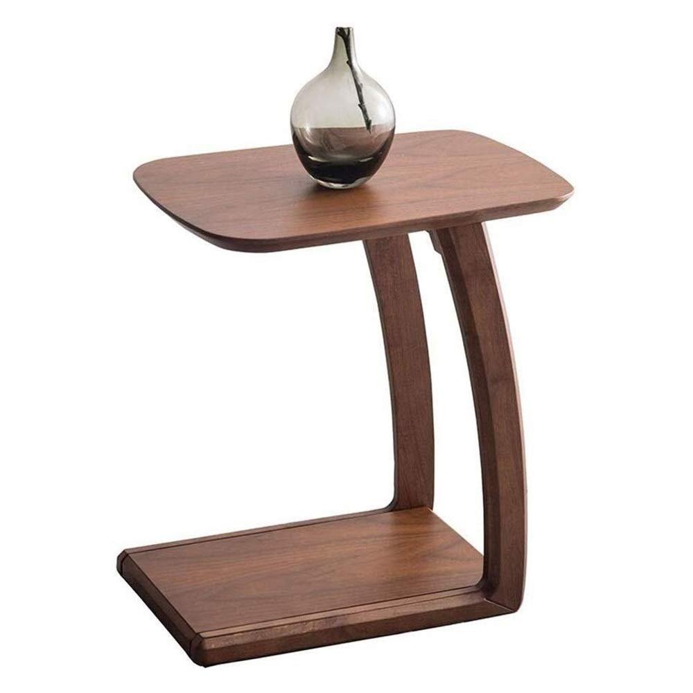 Tables WFF Solid Wood Side, Movable Sofa, C-Shaped Storage, Living Room Snack 523657cm (Color : Brown)