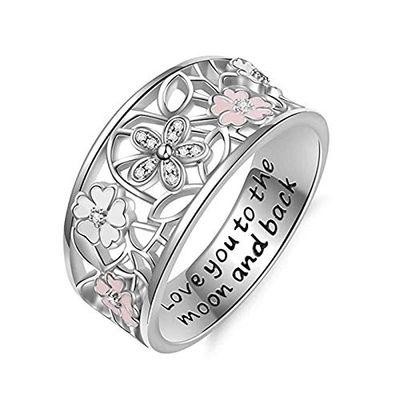 Bansriracha Silver Color Rings Women Hollow Rhinestone Engagement Simple Ladies Vintage Flower Boho Jewelry with Letter (8)