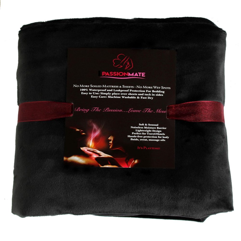 PassionMate100% Waterproof & Stain Proof Intimacy Bed Pad - Couples Massage - Ultra-Soft, Silent, Plush Bedsheets Protector with Tuck-in Sides - Quickie Size for Queen Bed (60x55 Inch, Black)