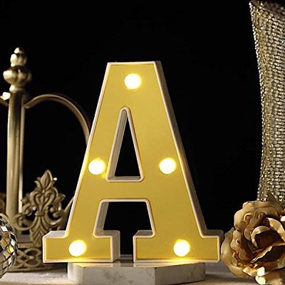 BalsaCircle 6" tall Gold A Marquee Warm White LED Lighted Alphabet Number Sign Home Wedding Reception Party Bar Tabletop Decorations