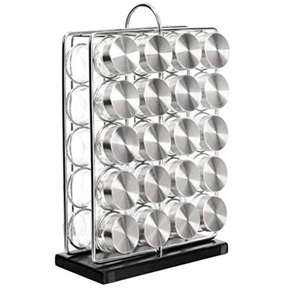 Amazon Basics 20 Jars Spice Rack Organizer, Space-Saving Kitchen Organizer with Glass Spice Jars, Sturdy, Silver