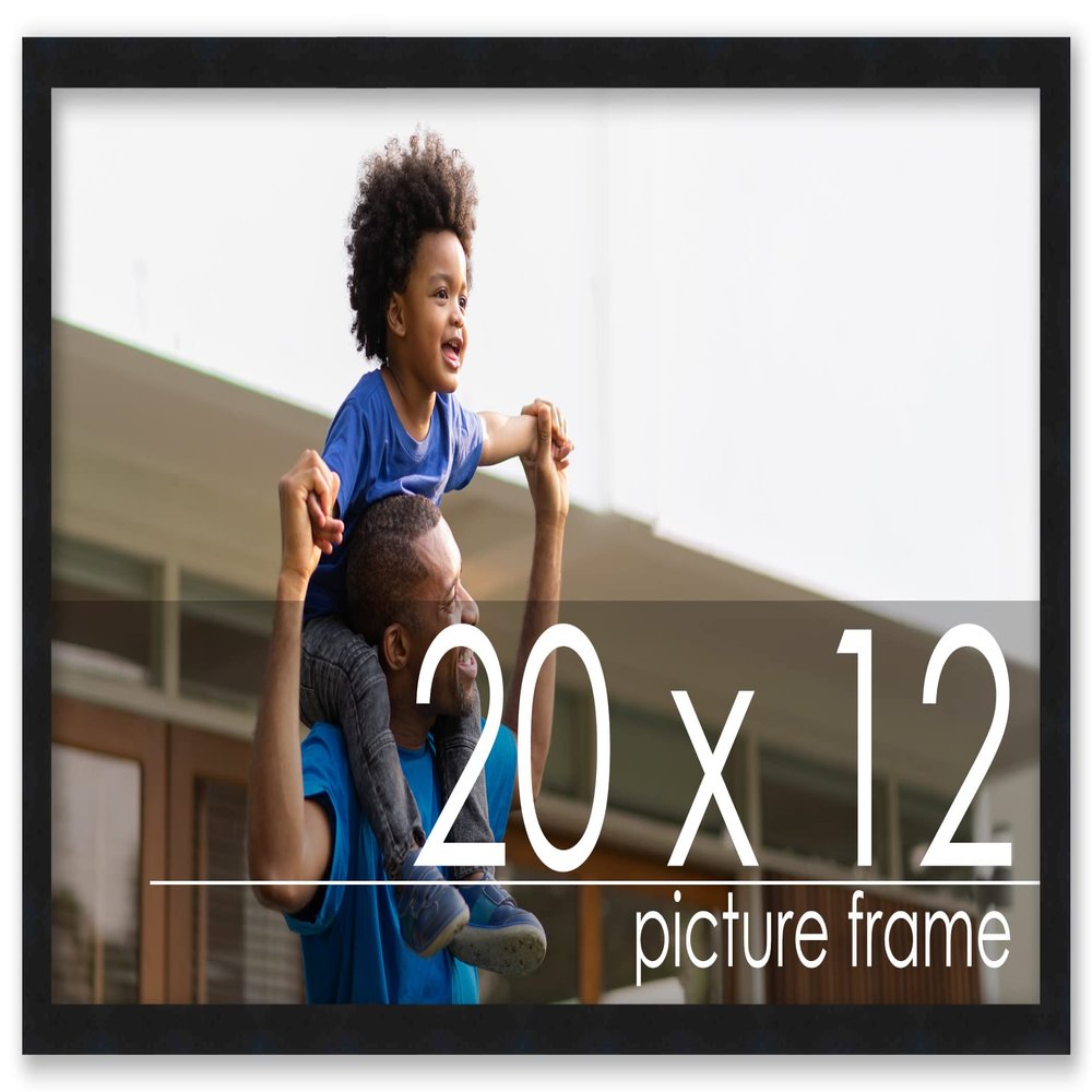 Poster Palooza 20x12 Contemporary Black Complete Wood Picture Frame with UV Acrylic Plexiglass, Foam Board Backing & Hardware Included
