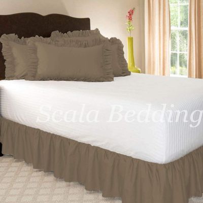 1 Piece Solid 30" Drop Dust Ruffle Bed Skirt 600TC Egyptian Cotton (Taupe, Twin XL)