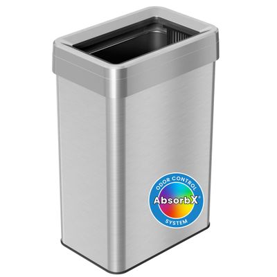 iTouchless Touchless Open Top Trash Cans with AbsorbX Odor Filter, Stainless Steel, Rectangular 16 Gallon