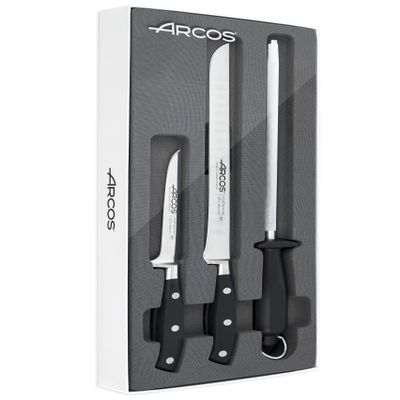 Arcos 3 pieces Nitrum Stainless Steel and mm blade. 753 gr Professional Cooking Knife For Cutting Variety of Foods Ergonomic Polyoxymethylene POM Handle. Series Riviera. Color Black.