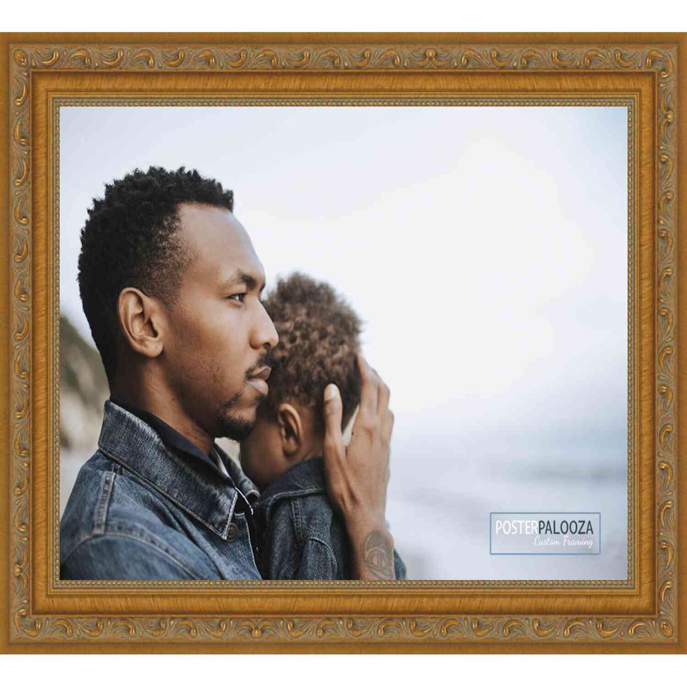 Poster Palooza 14x12 Traditional Antique Gold Complete Wood Picture Frame with UV Acrylic Plexiglass, Foam Board Backing & Hardware Included