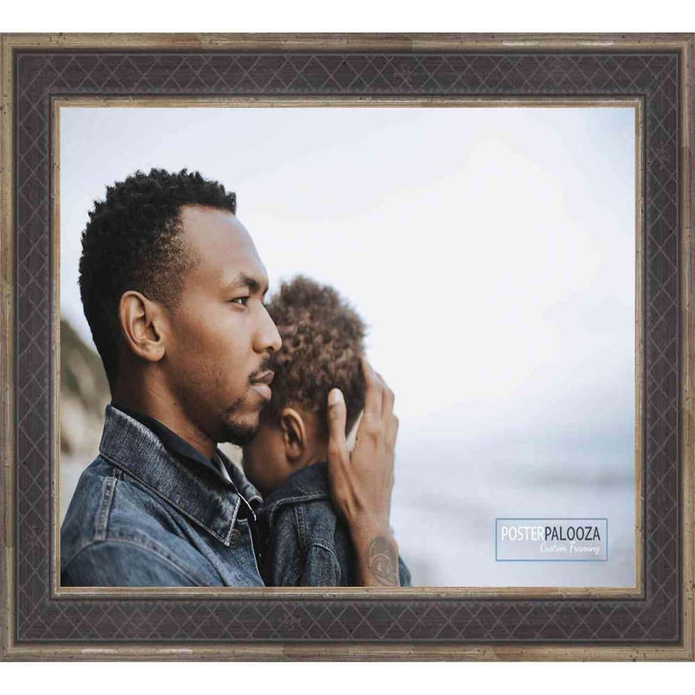 Poster Palooza 24x12 Traditional Antique Silver Complete Wood Picture Frame with UV Acrylic Plexiglass, Foam Board Backing & Hardware Included