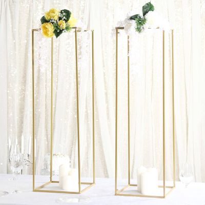 Efavormart 2 Pack 40" Matte Gold Wedding Flower Stand Metal Vase Column Stand Geometric Centerpiece Vase