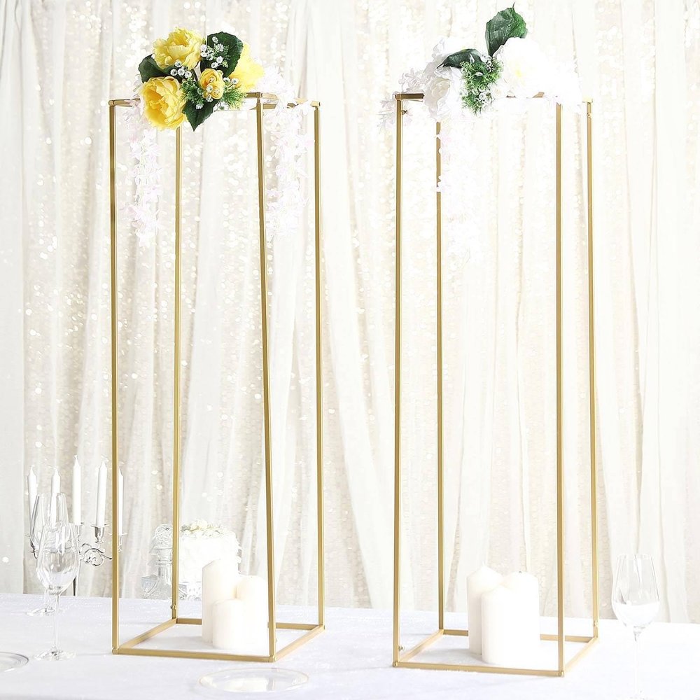 Efavormart 2 Pack 40" Matte Gold Wedding Flower Stand Metal Vase Column Stand Geometric Centerpiece Vase