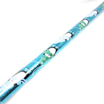 NS Party Christmas Wrapping Paper Metallic Blue Penguins Gift Wrap (Bonus: Noelle's Exclusive Xmas Window Gel Clings) Greetings 1 Roll Design Holiday Festive 30 Feet