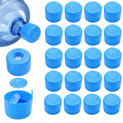 HSIULMY 5 Gallon Water Jug Caps, 20 Pack Reusable Snap On Water Bottle Caps for 3 & 5 Gallon Water Jugs, Non Spill Replacement Lids for Water Dispenser Bottles, BPA Free Anti Splash Covers, Blue