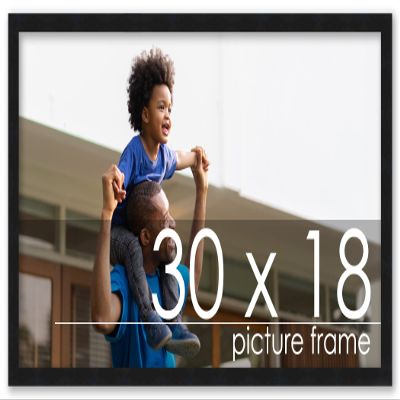 Poster Palooza 30x18 Contemporary Black Complete Wood Picture Frame with UV Acrylic Plexiglass, Foam Board Backing & Hardware Included