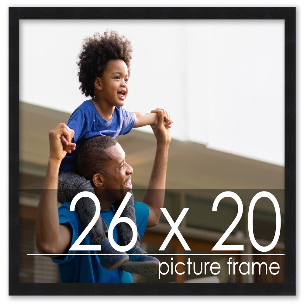 Poster Palooza 26x20 Contemporary Black Complete Wood Picture Frame with UV Acrylic Plexiglass, Foam Board Backing & Hardware Included