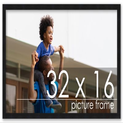 Poster Palooza 32x16 Contemporary Black Complete Wood Picture Frame with UV Acrylic Plexiglass, Foam Board Backing & Hardware Included
