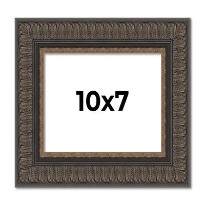 10x7 Frame Copper-Black Ornate Harvest Moulding with Gold Trim | 2.5 Inch Wide Moulding | Solid Wood Picture Frame with UV Acrylic Plexiglass, Foam Board Backing & Hanging Hardware Included