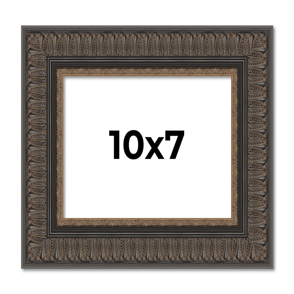 10x7 Frame Copper-Black Ornate Harvest Moulding with Gold Trim | 2.5 Inch Wide Moulding | Solid Wood Picture Frame with UV Acrylic Plexiglass, Foam Board Backing & Hanging Hardware Included