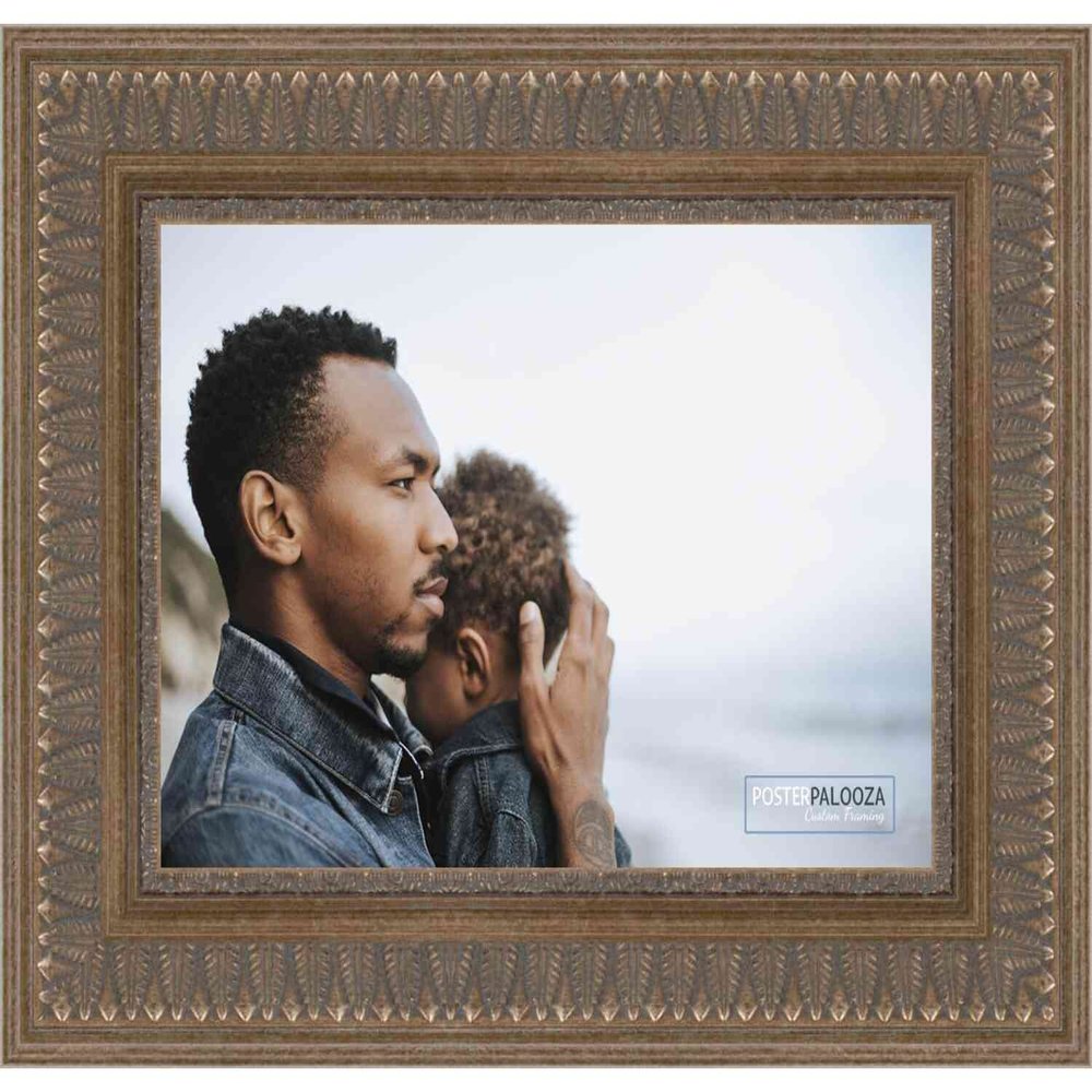 Poster Palooza 10x8 Ornate Pewter Complete Wood Picture Frame with UV Acrylic Plexiglass, Foam Board Backing & Hardware Included