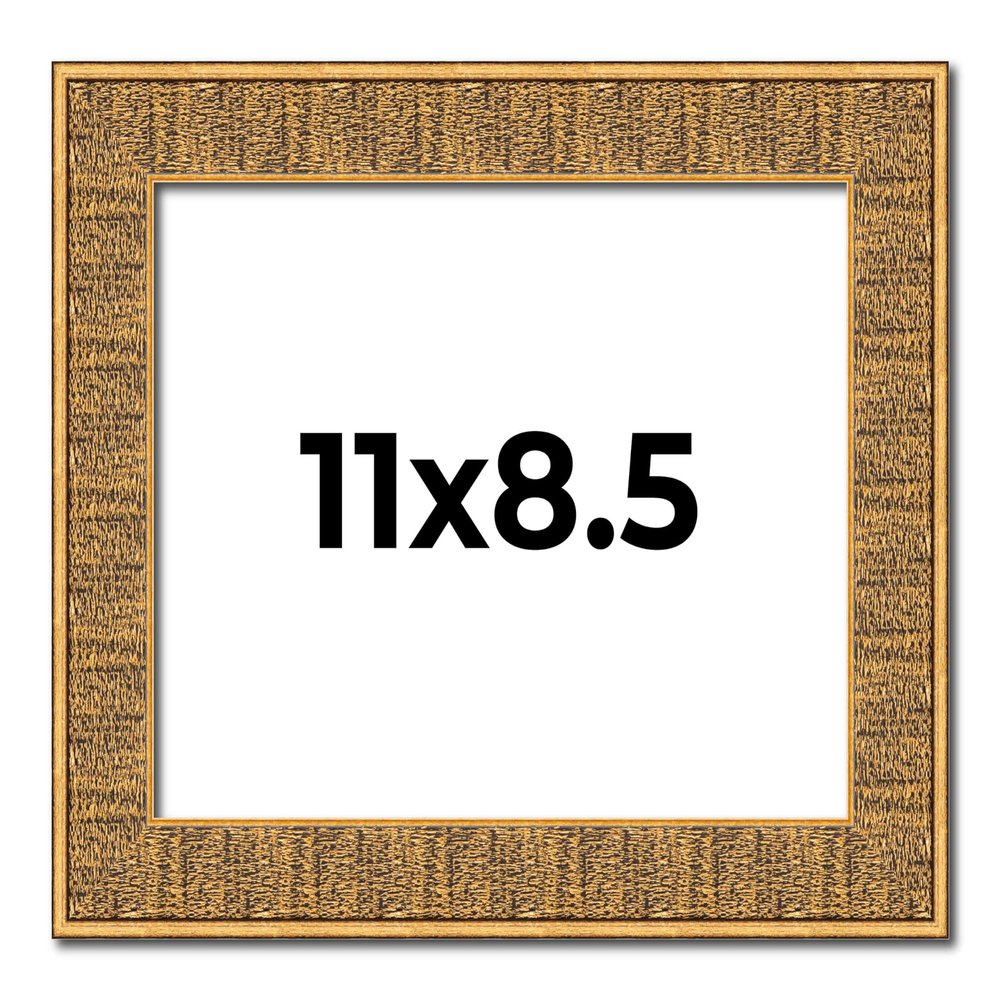 11x8.5 Frame (Letter Size) Frame Black and Gold Distressed Solid Wood Picture Frame | 1.625 Inch Moulding Width | with UV Acrylic Plexiglass, Foam Board Backing & Hanging Hardware Included