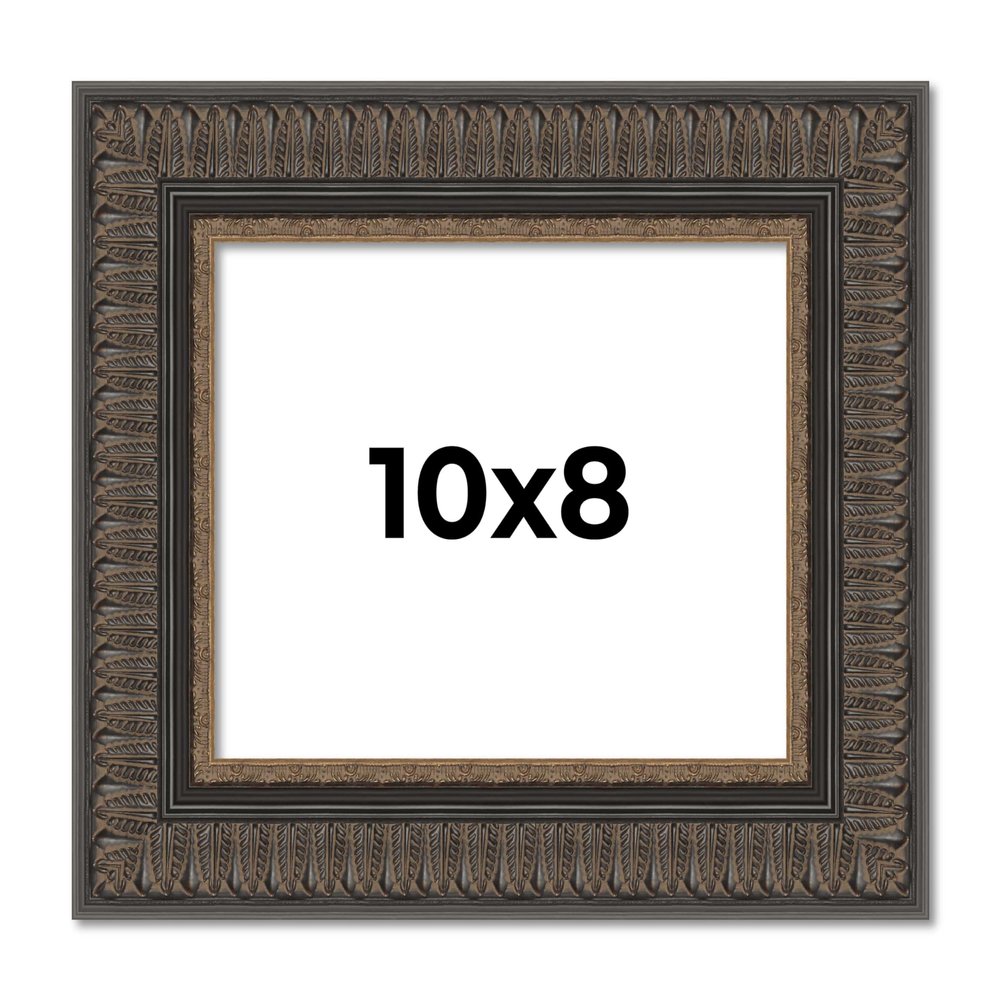 10x8 Frame Copper-Black Ornate Harvest Moulding with Gold Trim | 2.5 Inch Wide Moulding | Solid Wood Picture Frame with UV Acrylic Plexiglass, Foam Board Backing & Hanging Hardware Included