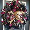 GLOWING EYES Deluxe Bling Pirate Skull and Crossbones Halloween Front Door Wreath, Jewels, Beads, Feathers, Luxury High End Fancy GASPARILLA view 3