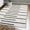 JONATHAN Y Alaro Berber Stripe Shag White/Gray Indoor Area Rug, 8x10, Bohemian, Contemporary, Easy-Cleaning for Living Room, Bedroom, Kitchen, Pet Friendly, Non-Shedding (MOH402A-8) view 1