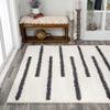 JONATHAN Y Alaro Berber Stripe Shag White/Gray Indoor Area Rug, 8x10, Bohemian, Contemporary, Easy-Cleaning for Living Room, Bedroom, Kitchen, Pet Friendly, Non-Shedding (MOH402A-8) view 3
