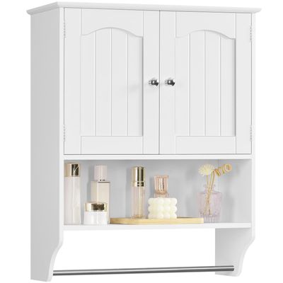 Iwell Bathroom Wall Cabinet, Over The Toilet Storage Cabinet with Towel Rack & Adjustable Shelf, Medicine Cabinet for Bathroom, White