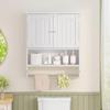 Iwell Bathroom Wall Cabinet, Over The Toilet Storage Cabinet with Towel Rack & Adjustable Shelf, Medicine Cabinet for Bathroom, White view 2