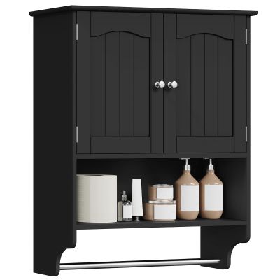 Iwell Bathroom Wall Cabinet with Adjustable Shelf & Doors, Over The Toilet Storage Cabinet, Medicine Cabinet for Bathroom, Laundry Room, Kitchen, Black