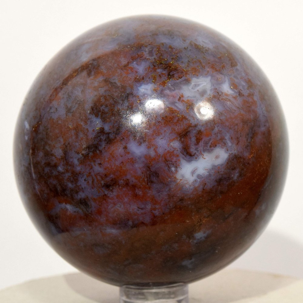 2.4" Purple Red Green Moss Agate Sphere Sparkling Natural Mineral Ball Polished Chalcedony Crystal Stone - India + Stand