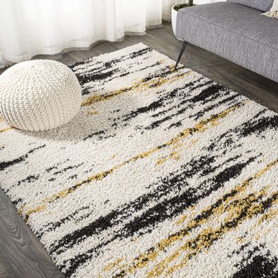 JONATHAN Y Strie' Shag Beige/Black/Yellow Indoor Area Rug 5X8 ft, Nova Modern Bold for Living Room, Bedroom, Kitchen, Office, Easy-Cleaning, High Traffic, Pet-Friendly, Non-Shedding SHG102A-5
