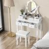 CHARMAID Makeup Vanity Table with Lighted Mirror, Vanity Desk with 10 LED Lights, Adjustable Brightness, 5 Drawers and Removable Storage Organizer, Bedroom Dressing Table with Stool (White) view 1