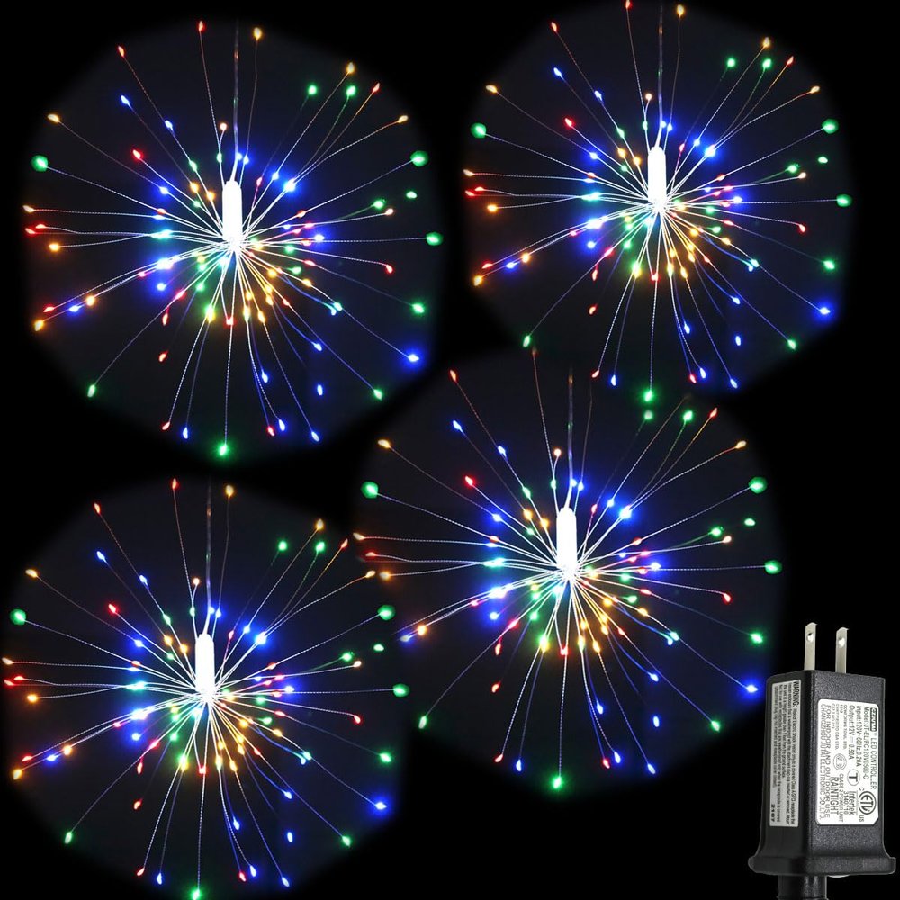 Dreamworth 4 Pack 480 LED Firework Copper Wire Lights, Fairy Twinkle Lights Plug in String Lights 8 Modes Waterproof Starburst Lights for Christmas, Birthday, Bedroom, Corridor Patio, Garden, Wedding