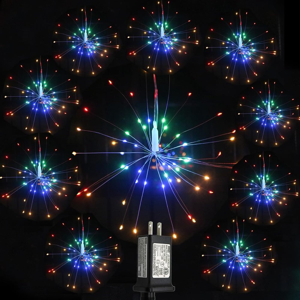 Dreamworth 10 Pcs 600 LED Firework Copper Wire Lights, Fairy Twinkle String Lights 8 Modes Waterproof Starburst for Christmas, Birthday, Bedroom, Corridor, Patio, Wedding