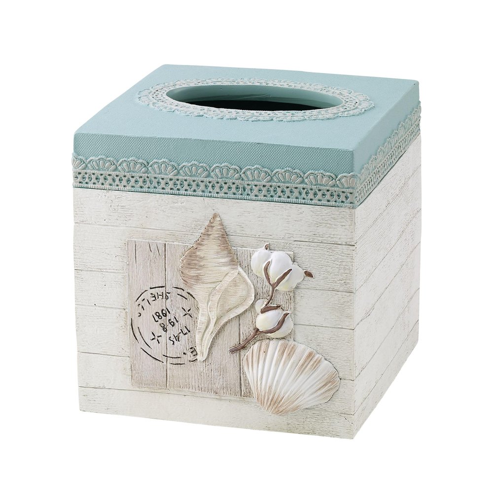 Avanti Linens - Tissue Box Cover, Countertop Accessories, Farmhouse Chic Home Decor (Farmhouse Shell Collection)