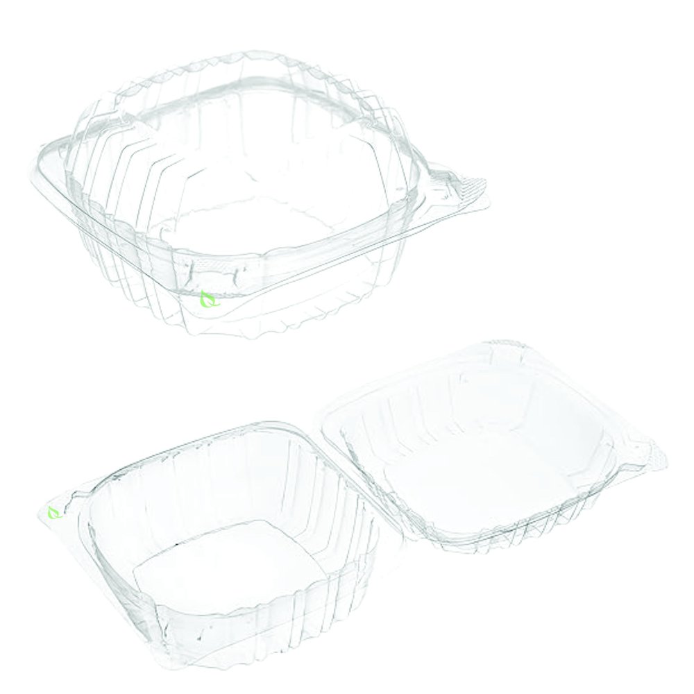 [150 PACK] 6x6 Clear Plastic Clam Shell Take Out Food Container - Take out, Salad, Sandwich, Fruits, Polypropylene, Restaurant Supplies, Bidodegradable, Recyclable, Heavy Duty (6 x 6 inches)