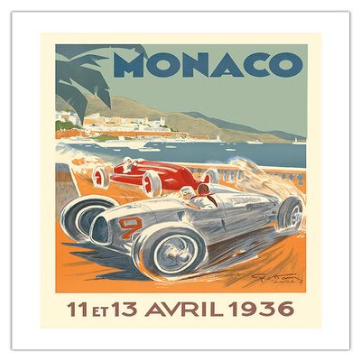 1936 Monaco Grand Prix - Vintage Car Racing Poster by Go Ham (Georges Hamel) - Bamboo Fine Art 290gsm Paper Print (Unframed) 24x32in