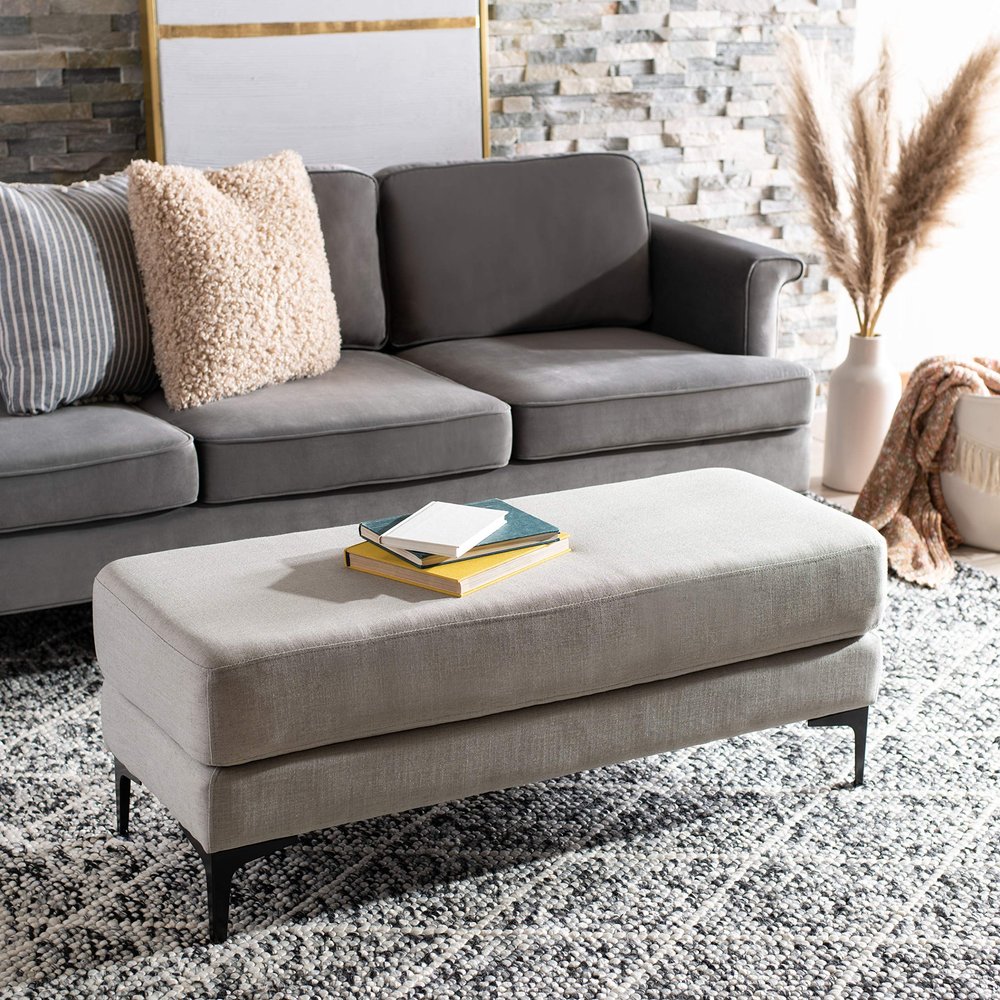 Safavieh Home Elise 48-inch Light Grey and Black Rectangular Bench