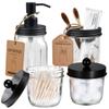 Amolliar Mason Jar Bathroom Accessories Set(4 Pcs) -Lotion Soap Dispenser &Cotton Swab Holder &Toothbrush Holder-Rustic Farmhouse Decor Apothecary Jars Vanity Organizer-Rustic Farmhouse Decor (Black) view 1
