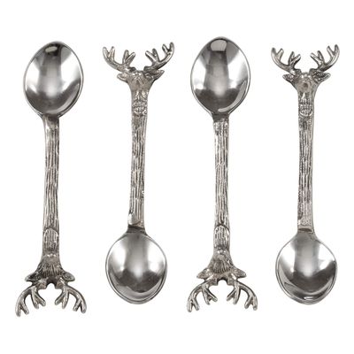 Occasion Gallery Silver Reindeer Cocktail Spoon, Set of 4, Made of Brass, Steel (Spoon Only)