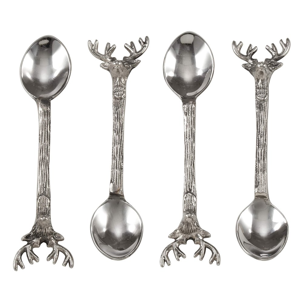 Occasion Gallery Silver Reindeer Cocktail Spoon, Set of 4, Made of Brass, Steel (Spoon Only)