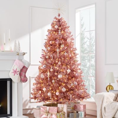 Best Choice Products 6ft Prelit Tinsel Christmas Tree, Artificial Seasonal Holiday Decoration w/ 1,000 Branch Tips, Stand - Pink