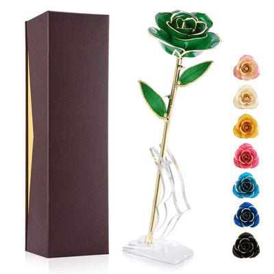 24K Gold Dipped Real Rose Flower, Golden Friend Romantic Love for Girlfriend Confidante Wife Grandma on Birthday Sweetest Day Halloween Thanksgiving Christmas, Green