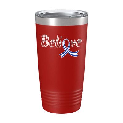 BeeTeeStore ALS Awareness Tumbler - Believe Ribbon 20oz Red Stainless Steel Vacuum Insulated Coffee Cup - Thoughtful Lou Gehrig Gift for Patients, Survivors, and Warriors Fighting ALS