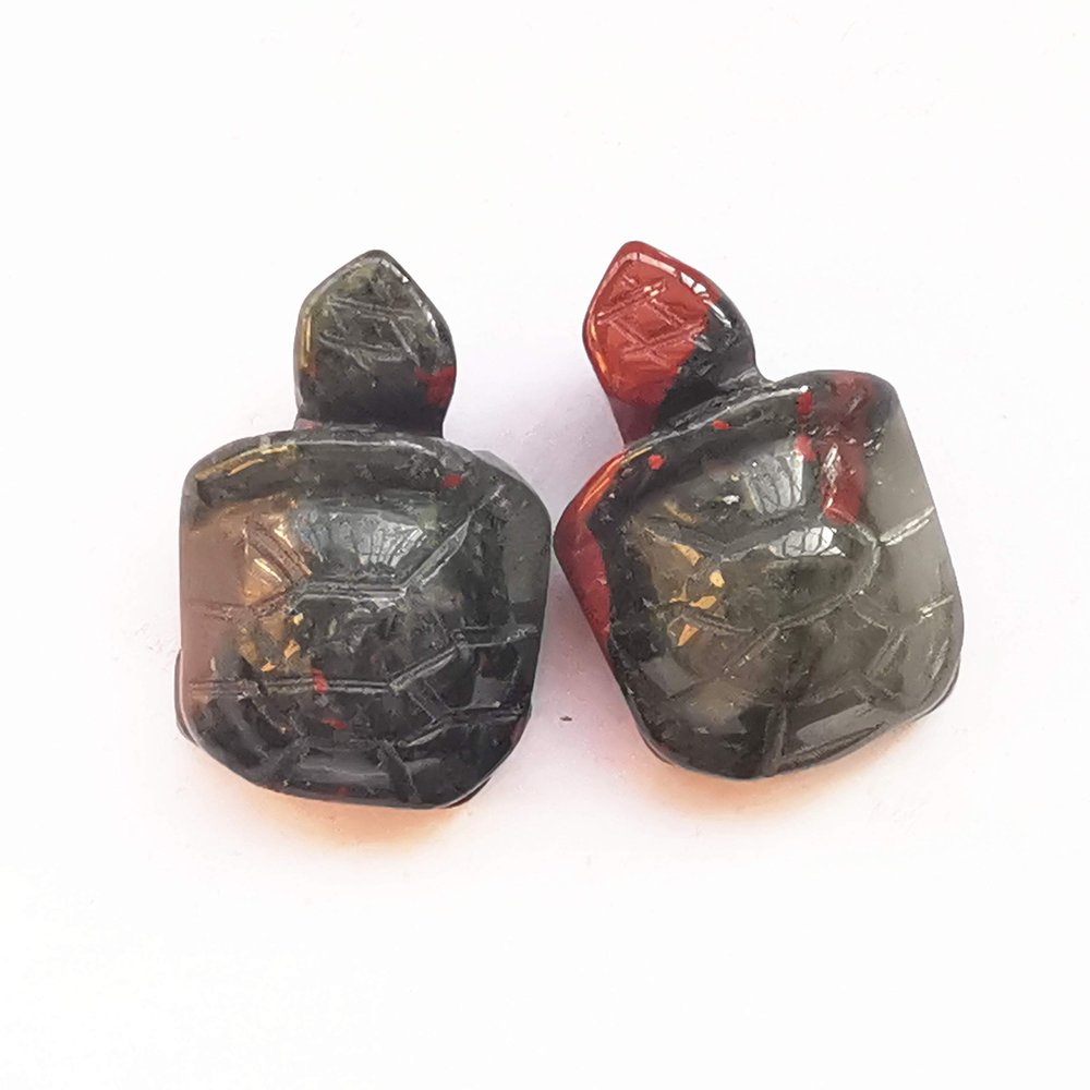 Bacatgem Gemgogo 2 Pcs Natural Africa Bloodstone Pocket Carved Tortoise Decor Animal Figurines Crystals and Healing Stones, 1.5 Inches Room Decor Gemstone