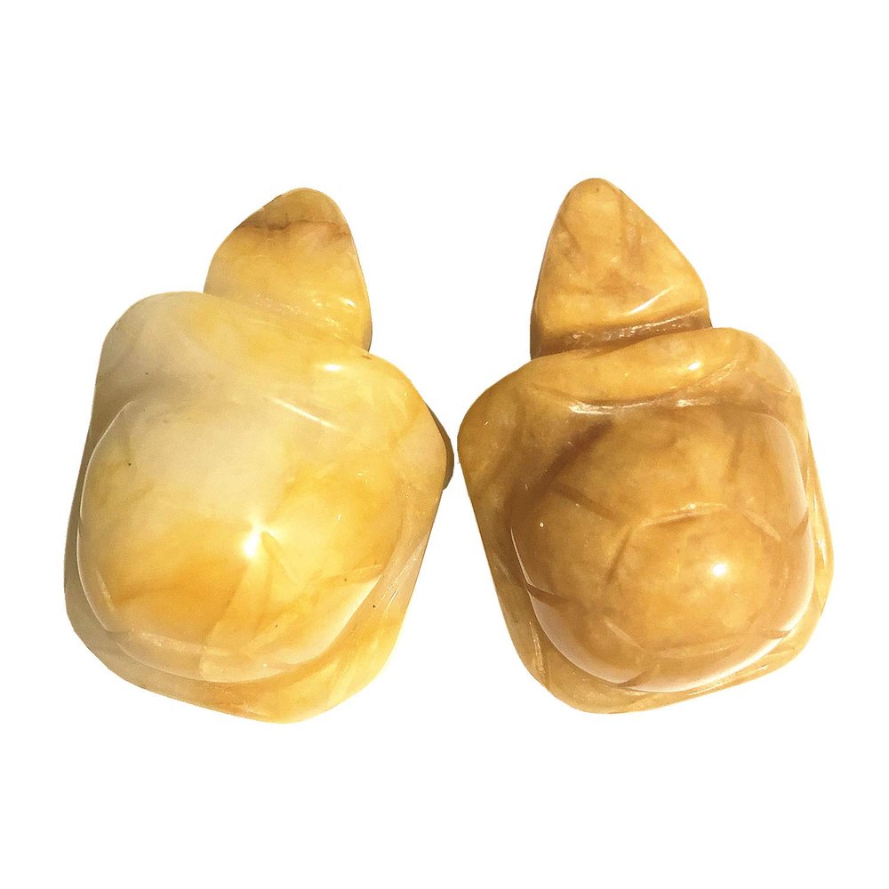Bacatgem Gemgogo 2 Pcs Natural Yellow Jade Tortoise Decor Stones, 1.5 Inches Animal Figurine Room Decor Crystals and Healing Stones