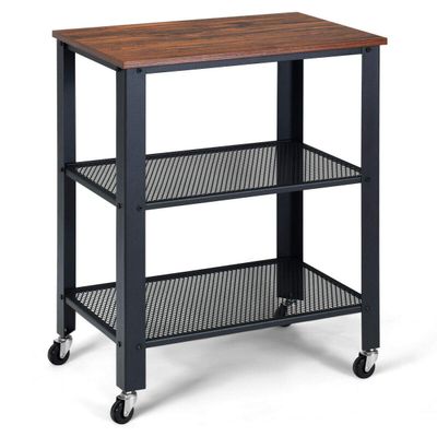 TimmyHouse Cart 3 Tier Serving Industrial Kitchen Utility Cart on Wheels w/Storage Black